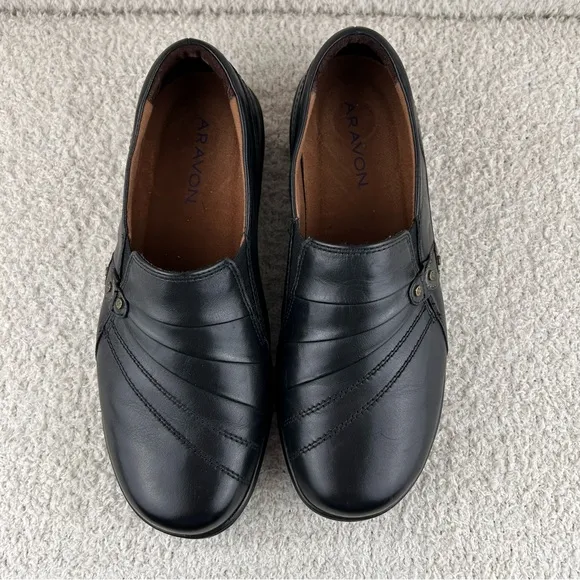 Aravon Shoes Womens 10 Black Danielle AR Casual Comfort Slip On Career Loafer