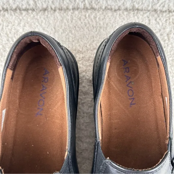 Aravon Shoes Womens 10 Black Danielle AR Casual Comfort Slip On Career Loafer