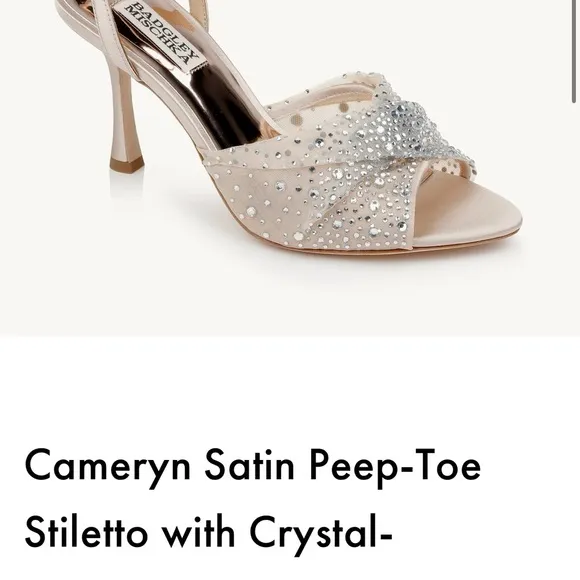 Badgley Mischka Cameryn Satin Peep Toe Stiletto w/ Crystal Embellished Size 8.5