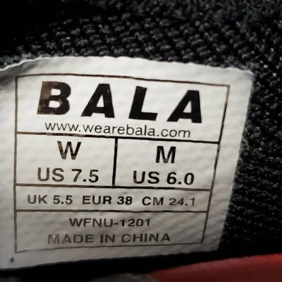 Bala Shoes Twelves 12 Womens Sz 7.5 Mens Sz 6 Nursing Shoes in Nocturnal Black