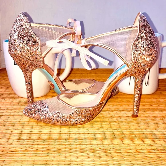 Betsey Johnson wedding glitter Mary Jane shoes.