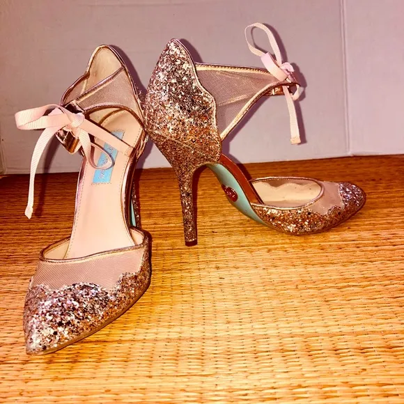Betsey Johnson wedding glitter Mary Jane shoes.