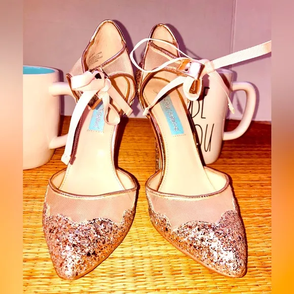 Betsey Johnson wedding glitter Mary Jane shoes.