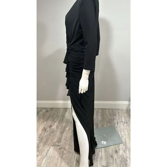 Betsy &amp; Adam Black Aubree 3/4 Sleeve V-Neck Jersey Wrap Dress Size 10