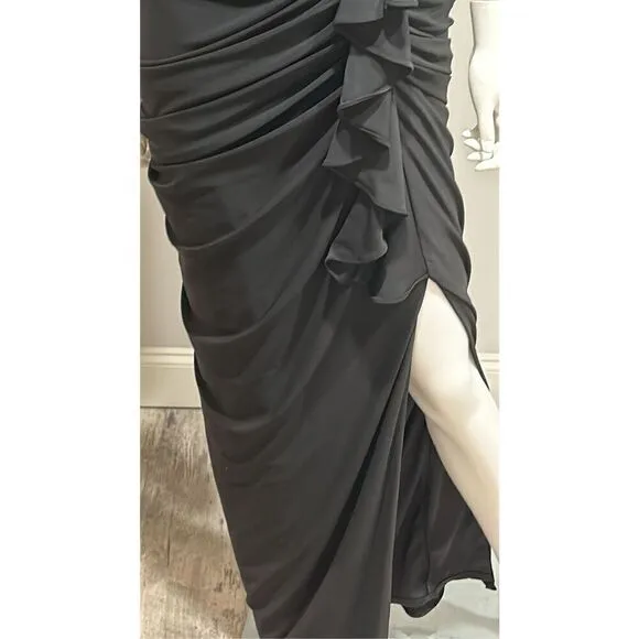 Betsy &amp; Adam Black Aubree 3/4 Sleeve V-Neck Jersey Wrap Dress Size 10
