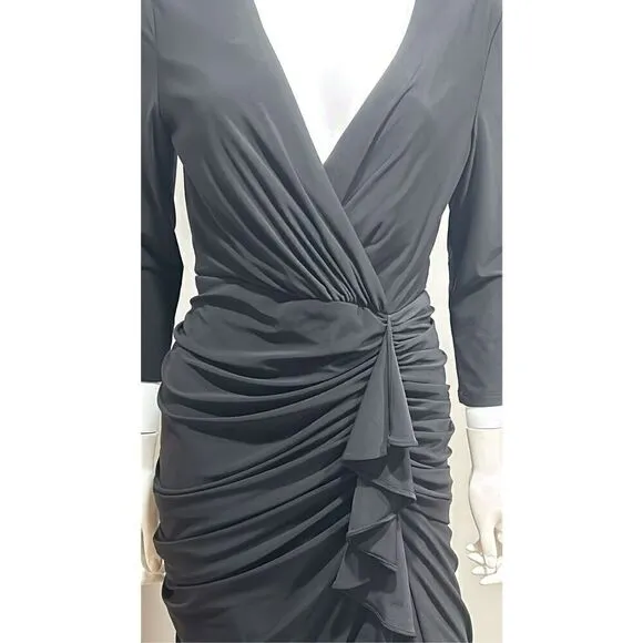 Betsy &amp; Adam Black Aubree 3/4 Sleeve V-Neck Jersey Wrap Dress Size 10