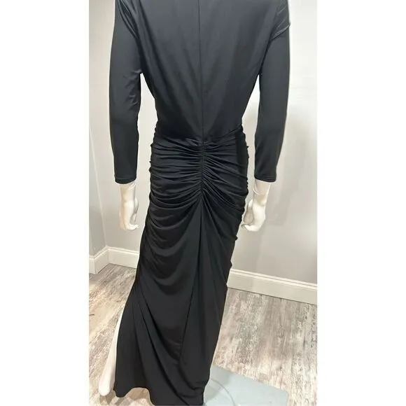Betsy &amp; Adam Black Aubree 3/4 Sleeve V-Neck Jersey Wrap Dress Size 10