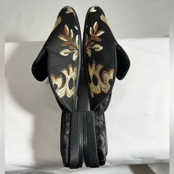 Birdies Black Quilted Floral Print Mules Size 5