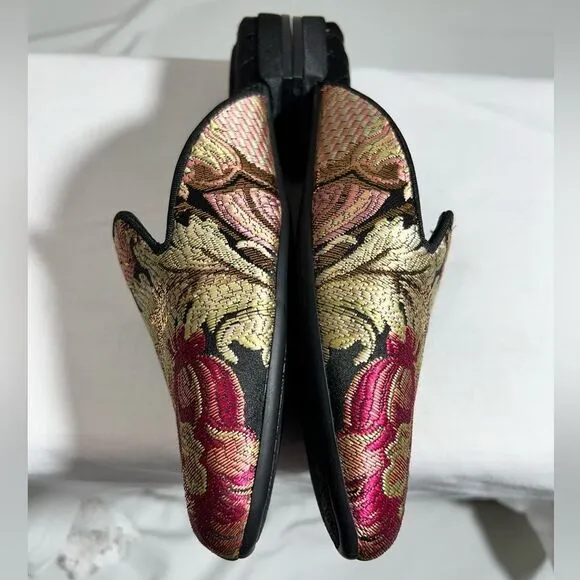Birdies Black Quilted Floral Print Mules Size 5