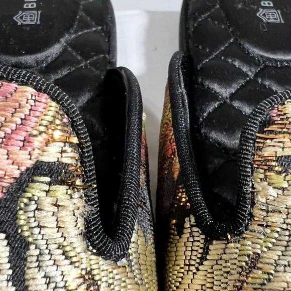 Birdies Black Quilted Floral Print Mules Size 5