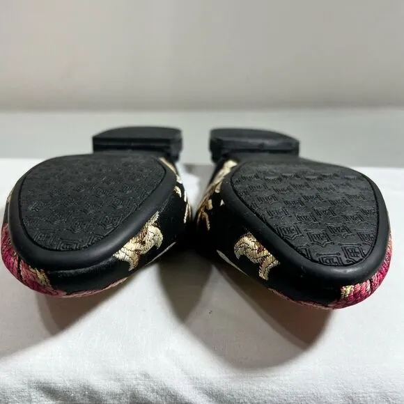 Birdies Black Quilted Floral Print Mules Size 5