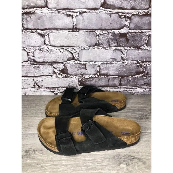 Birkenstock Arizona Black Suede Leather Strap Slides Sandals Women Sz 41EU/10M