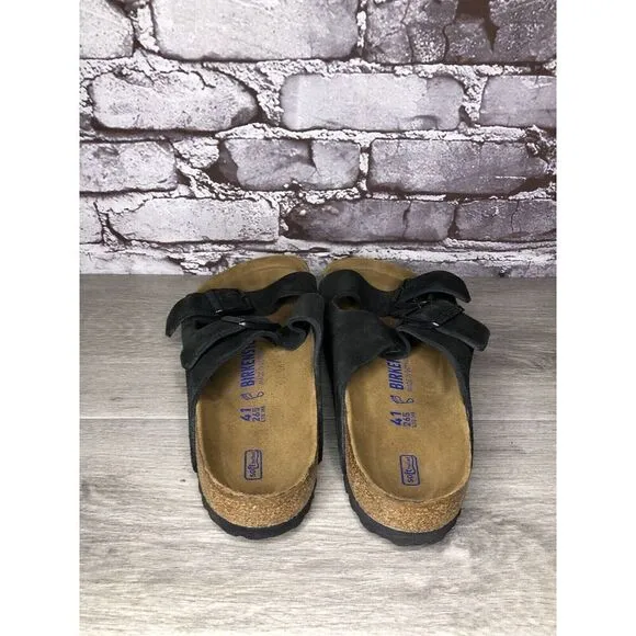 Birkenstock Arizona Black Suede Leather Strap Slides Sandals Women Sz 41EU/10M