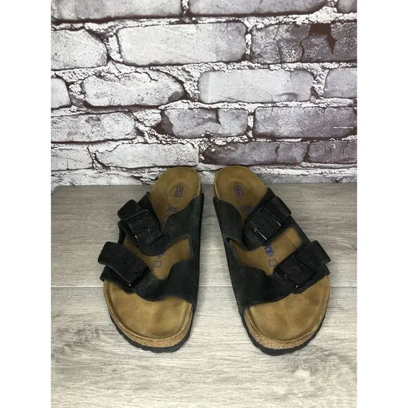 Birkenstock Arizona Black Suede Leather Strap Slides Sandals Women Sz 41EU/10M