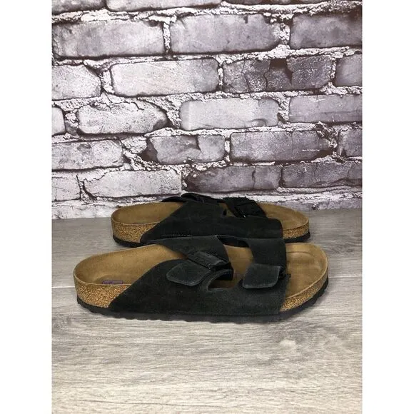 Birkenstock Arizona Black Suede Leather Strap Slides Sandals Women Sz 41EU/10M
