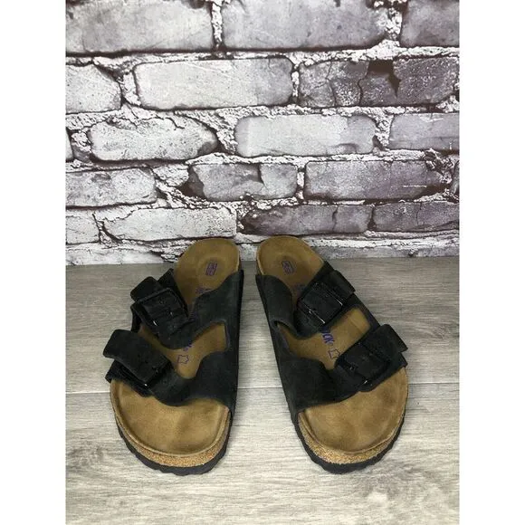Birkenstock Arizona Black Suede Leather Strap Slides Sandals Women Sz 41EU/10M