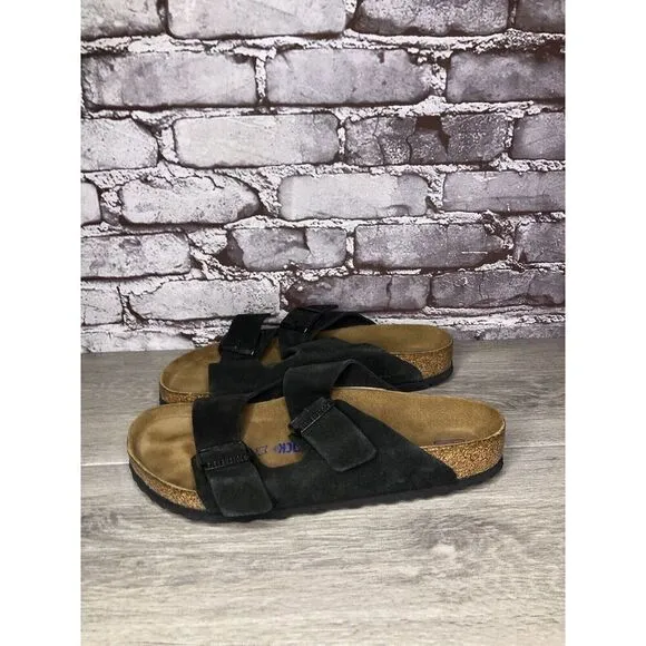 Birkenstock Arizona Black Suede Leather Strap Slides Sandals Women Sz 41EU/10M