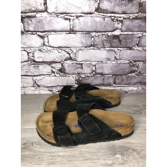 Birkenstock Arizona Black Suede Leather Strap Slides Sandals Women Sz 41EU/10M