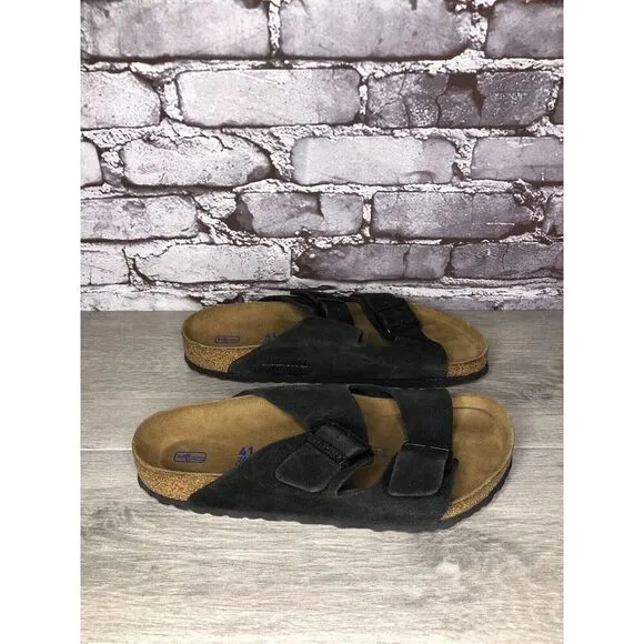 Birkenstock Arizona Black Suede Leather Strap Slides Sandals Women Sz 41EU/10M