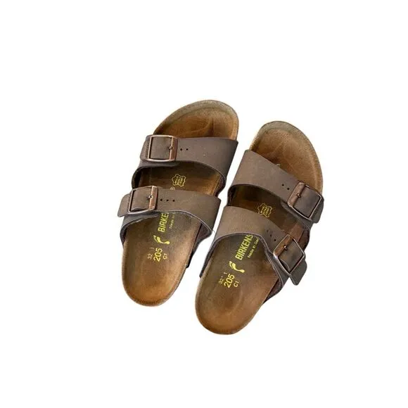 Birkenstock Arizona Kids Mocha Brown Birko-Flor Leather Slip On Sandals Size 32