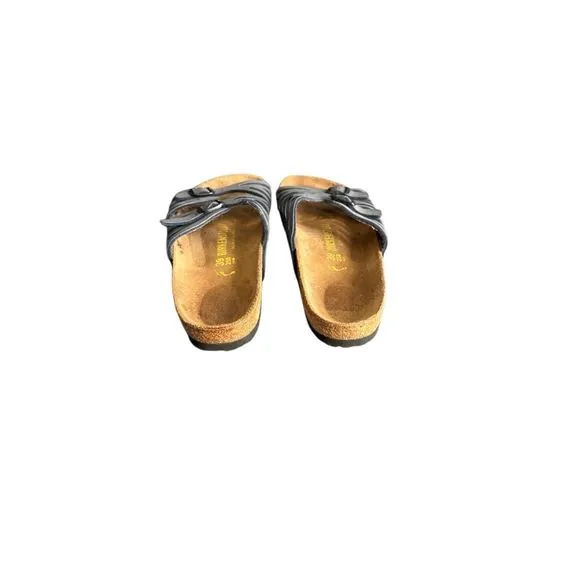 Birkenstock Granada Womens Gray Soft Footbed Slip On Leather Sandals Size 8