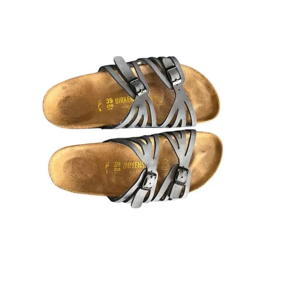 Birkenstock Granada Womens Gray Soft Footbed Slip On Leather Sandals Size 8