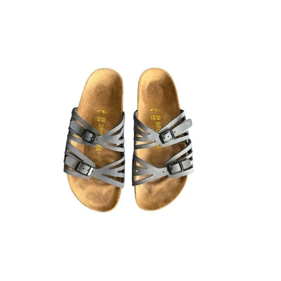 Birkenstock Granada Womens Gray Soft Footbed Slip On Leather Sandals Size 8