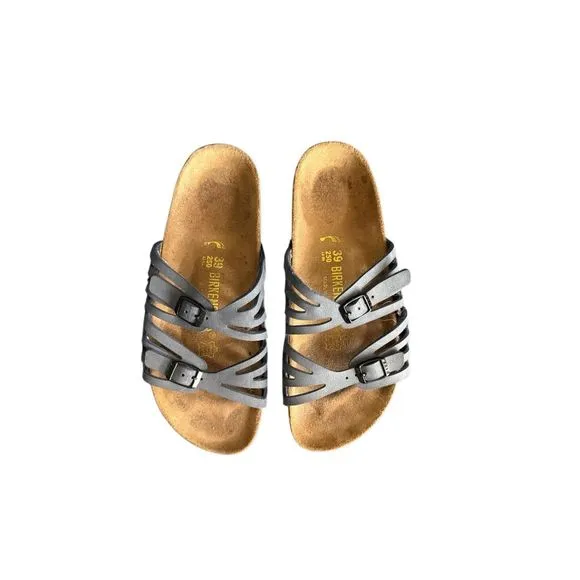 Birkenstock Granada Womens Gray Soft Footbed Slip On Leather Sandals Size 8