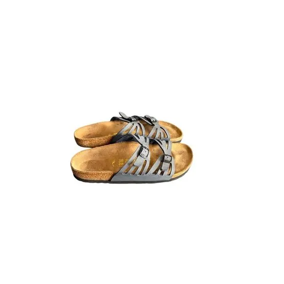 Birkenstock Granada Womens Gray Soft Footbed Slip On Leather Sandals Size 8