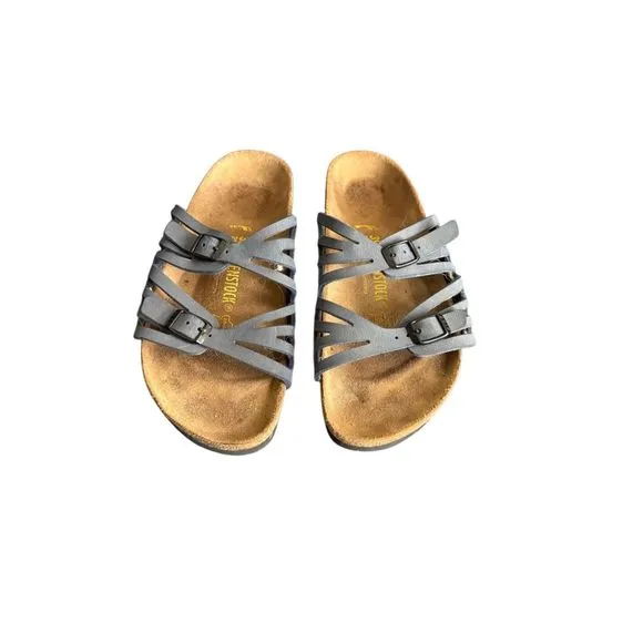 Birkenstock Granada Womens Gray Soft Footbed Slip On Leather Sandals Size 8