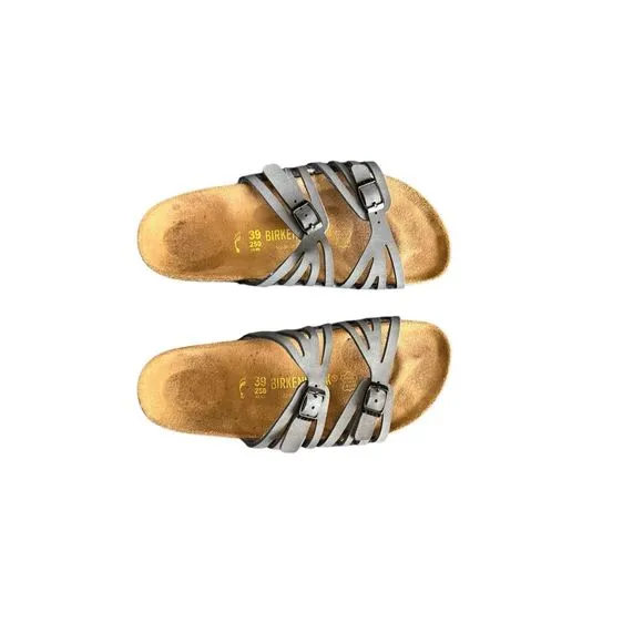 Birkenstock Granada Womens Gray Soft Footbed Slip On Leather Sandals Size 8