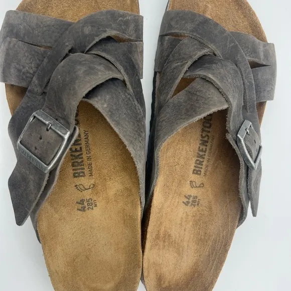 BIRKENSTOCK Men’s Lugano Slide Sandals Dark Gray Oiled Leather Size 44/11 US NEW