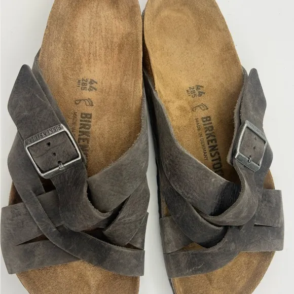 BIRKENSTOCK Men’s Lugano Slide Sandals Dark Gray Oiled Leather Size 44/11 US NEW