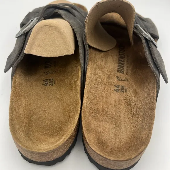 BIRKENSTOCK Men’s Lugano Slide Sandals Dark Gray Oiled Leather Size 44/11 US NEW