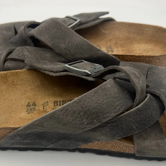 BIRKENSTOCK Men’s Lugano Slide Sandals Dark Gray Oiled Leather Size 44/11 US NEW