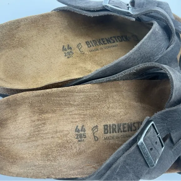 BIRKENSTOCK Men’s Lugano Slide Sandals Dark Gray Oiled Leather Size 44/11 US NEW