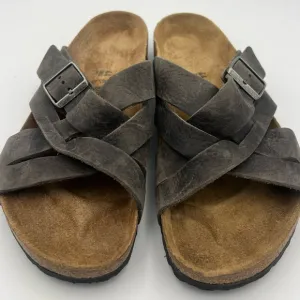 BIRKENSTOCK Men’s Lugano Slide Sandals Dark Gray Oiled Leather Size 44/11 US NEW
