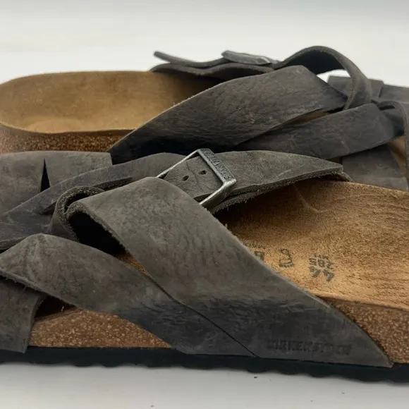 BIRKENSTOCK Men’s Lugano Slide Sandals Dark Gray Oiled Leather Size 44/11 US NEW