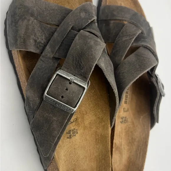 BIRKENSTOCK Men’s Lugano Slide Sandals Dark Gray Oiled Leather Size 44/11 US NEW