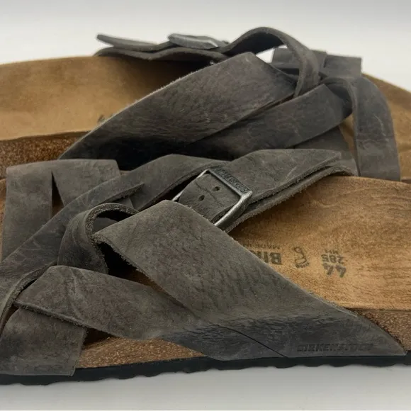 BIRKENSTOCK Men’s Lugano Slide Sandals Dark Gray Oiled Leather Size 44/11 US NEW