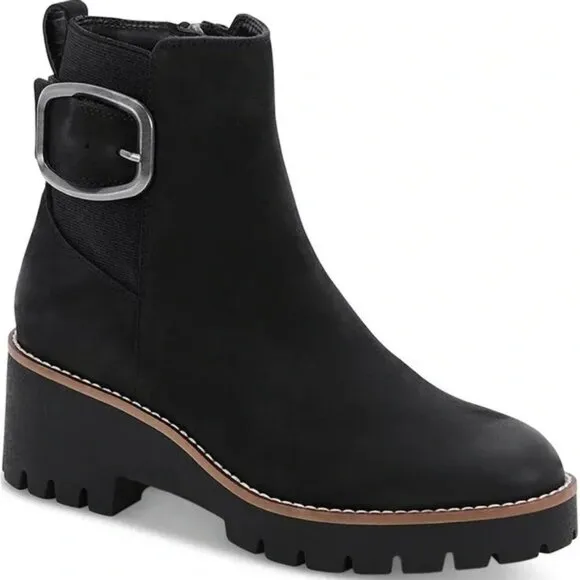 BLONDO Women's Black Suede DAHLIA WATERPROOF Lug Sole Ankle Boots 9.5 NEW