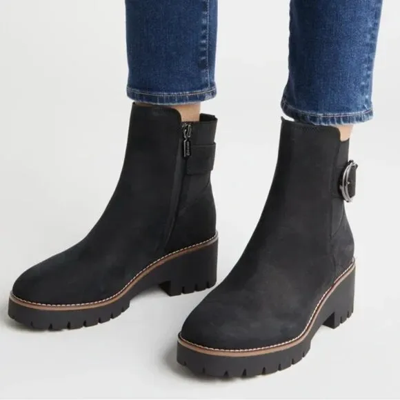 BLONDO Women's Black Suede DAHLIA WATERPROOF Lug Sole Ankle Boots 9.5 NEW