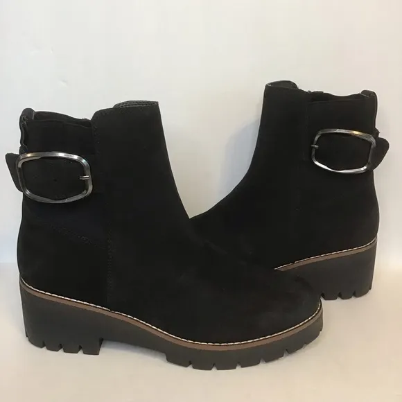 BLONDO Women's Black Suede DAHLIA WATERPROOF Lug Sole Ankle Boots 9.5 NEW