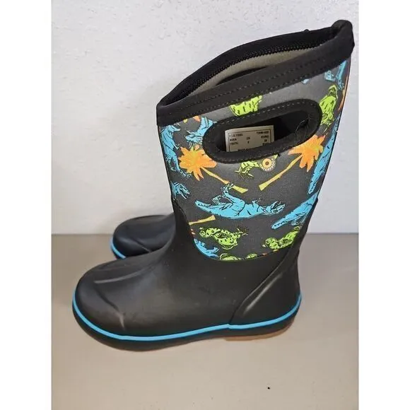 Bogs Classic II Dinosaur Kid's Rain Boots, Black Multi, K2 Size Youth 6