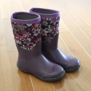 Bogs Rain Boots Range Flowers Purple Waterproof Neo Tech Youth Girls Size 2