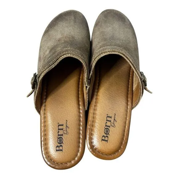 BORN JEWEL Glazed Ginger Distressed Brown Suede Leather Clogs Shoes Size 11