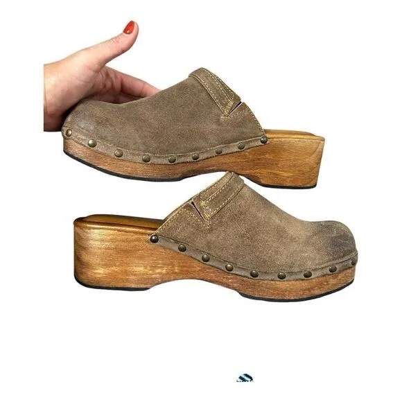 BORN JEWEL Glazed Ginger Distressed Brown Suede Leather Clogs Shoes Size 11
