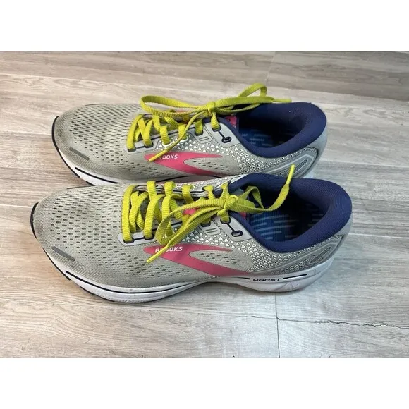 Brooks Ghost 14 Women’s Size 8 Running Shoes Athletic Gray Pink Blue EUC