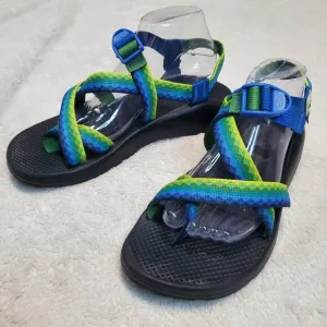 Chaco Vibram ZCloud Classic Green Blue Black Strap Hiking Camping Sandal Men 12