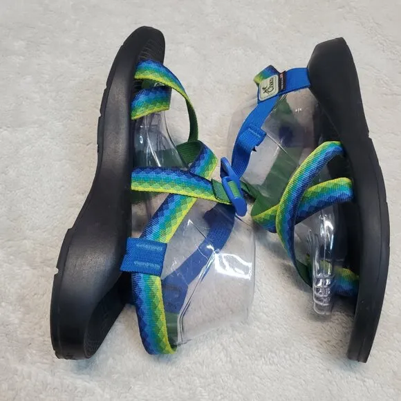 Chaco Vibram ZCloud Classic Green Blue Black Strap Hiking Camping Sandal Men 12